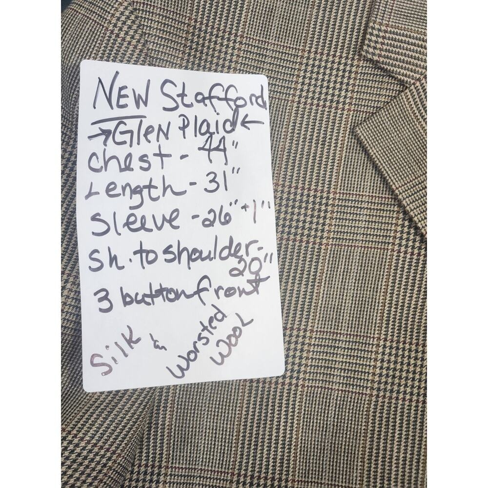 NEW 44 Glen Plaid mens Sport Coat SILK WORSTED WOOL Stafford Brown Tan Blazer